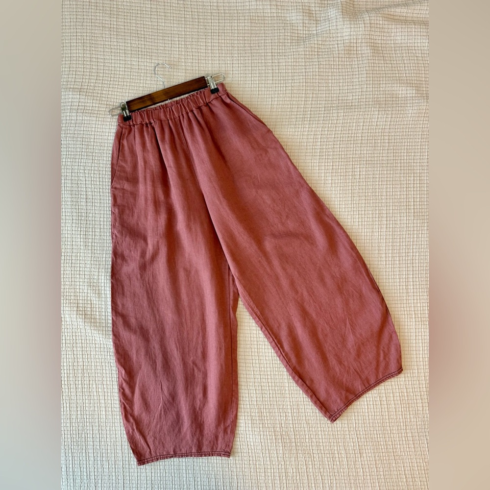100% Linen Barrel Pant, Dusty Rose, Size XS